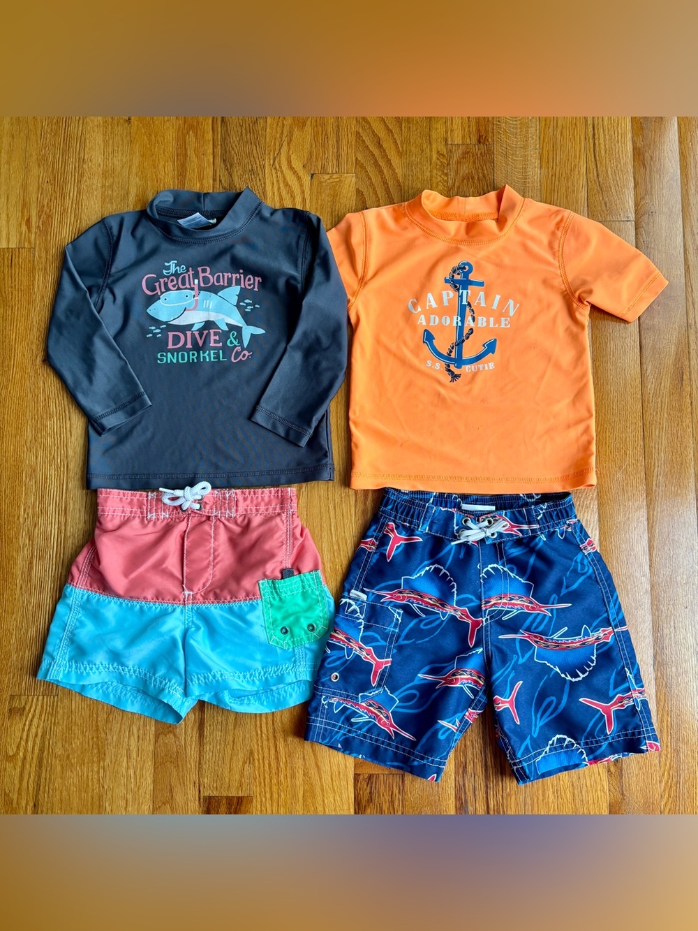 (4 Piece Lot) Baby Boys Clothing Swim Lot Size 24 Months Swim Trunks Rashguard